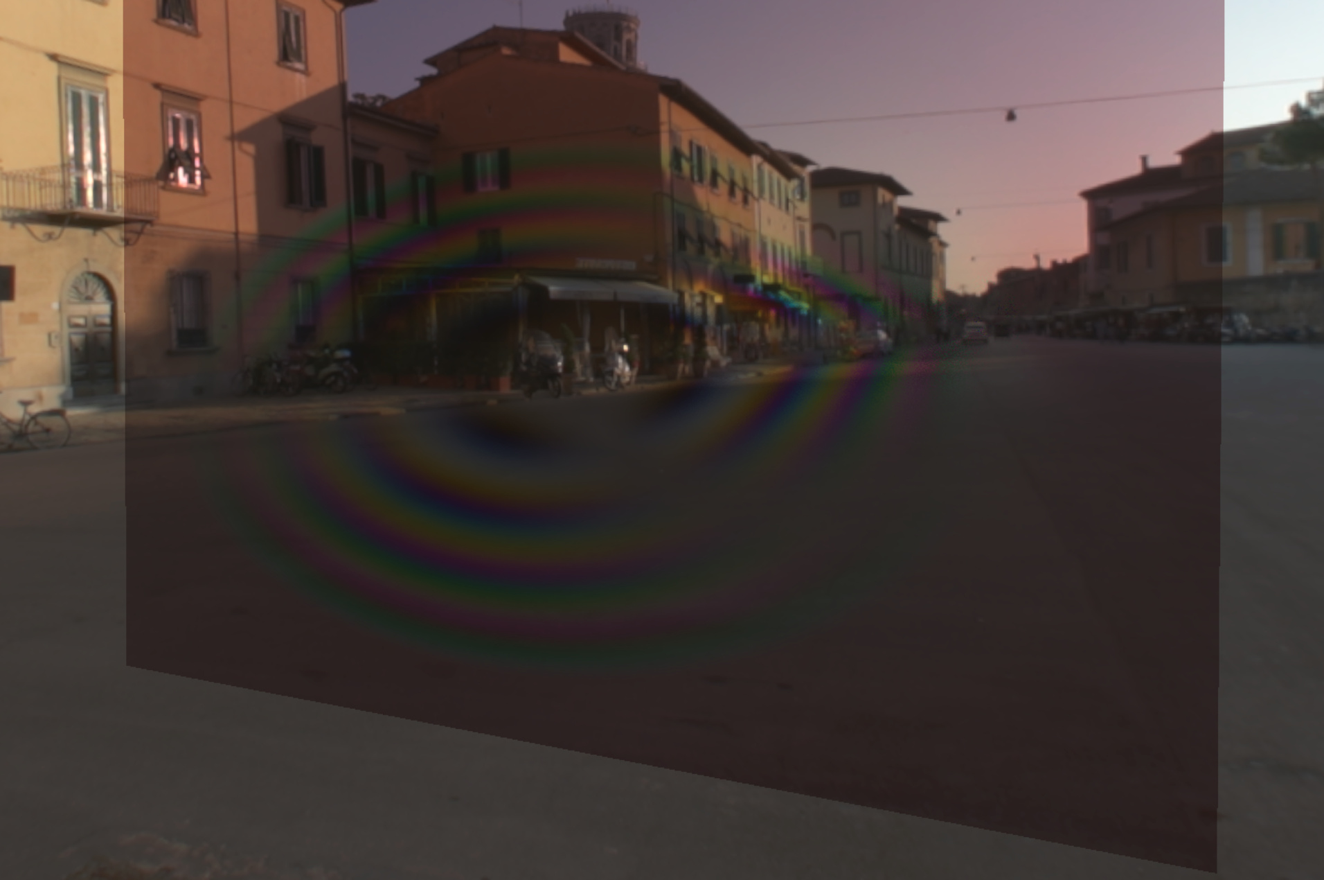(Left) Photo captured through the window of a train using a common handheld device and viewed through the polarising lens of a pair of sunglasses.